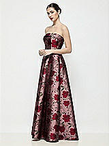 Side View Thumbnail - Wild Rose Strapless Bias Cuff Bodice Wild Rose Brocade Dress