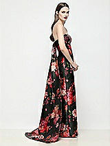 Front View Thumbnail - Wine Black Multi Strapless Fleur de Ville Satin Column Dress with Removable Watteau Train