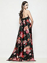 Rear View Thumbnail - Wine Black Multi Strapless Fleur de Ville Satin Column Dress with Removable Watteau Train