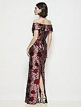 Rear View Thumbnail - Wild Rose Draped Wrap Off-the-Shoulder Wild Rose Brocade Column Maxi Dress