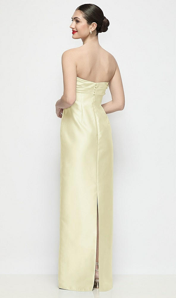 Back View - Butter Yellow Strapless Pleated Empire Satin Column Maxi Dress