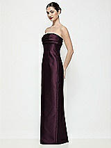 Side View Thumbnail - Deep Plum Strapless Pleated Empire Satin Column Maxi Dress