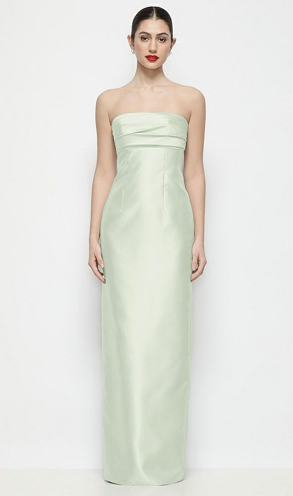 Front View - Mint Green Strapless Pleated Empire Satin Column Maxi Dress