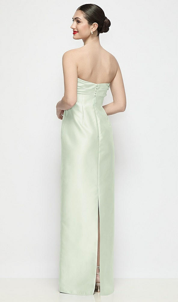 Back View - Mint Green Strapless Pleated Empire Satin Column Maxi Dress
