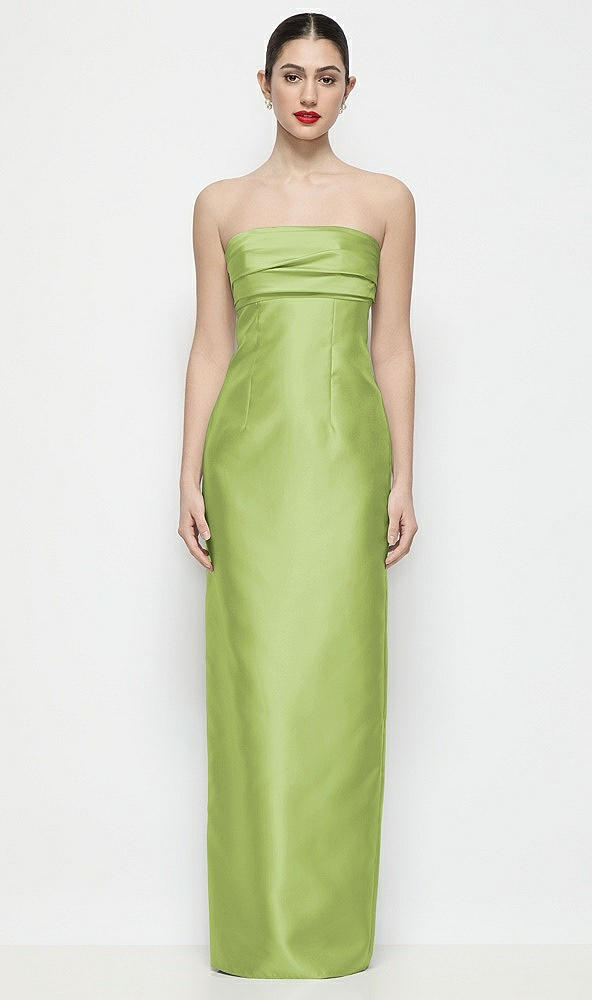 Front View - Mojito Strapless Pleated Empire Satin Column Maxi Dress