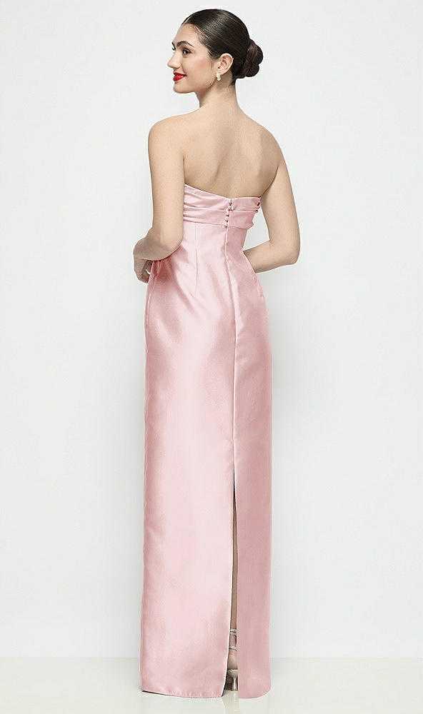 Back View - Ballet Pink Strapless Pleated Empire Satin Column Maxi Dress