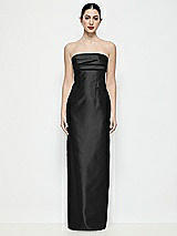 Front View Thumbnail - Black Strapless Pleated Empire Satin Column Maxi Dress