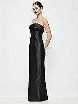Side View Thumbnail - Black Strapless Pleated Empire Satin Column Maxi Dress