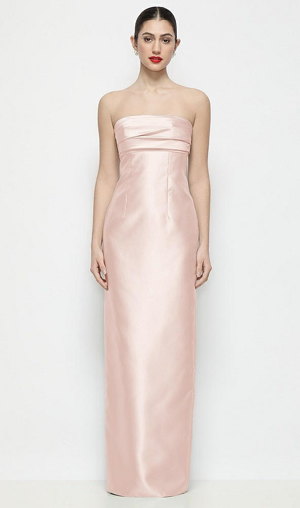 Front View - Blush Strapless Pleated Empire Satin Column Maxi Dress