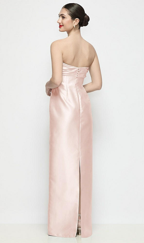 Back View - Blush Strapless Pleated Empire Satin Column Maxi Dress