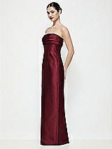 Side View Thumbnail - Cabernet Strapless Pleated Empire Satin Column Maxi Dress