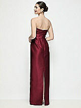 Rear View Thumbnail - Cabernet Strapless Pleated Empire Satin Column Maxi Dress