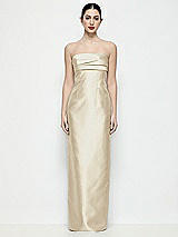 Front View Thumbnail - Champagne Strapless Pleated Empire Satin Column Maxi Dress