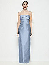 Front View Thumbnail - Cloudy Strapless Pleated Empire Satin Column Maxi Dress