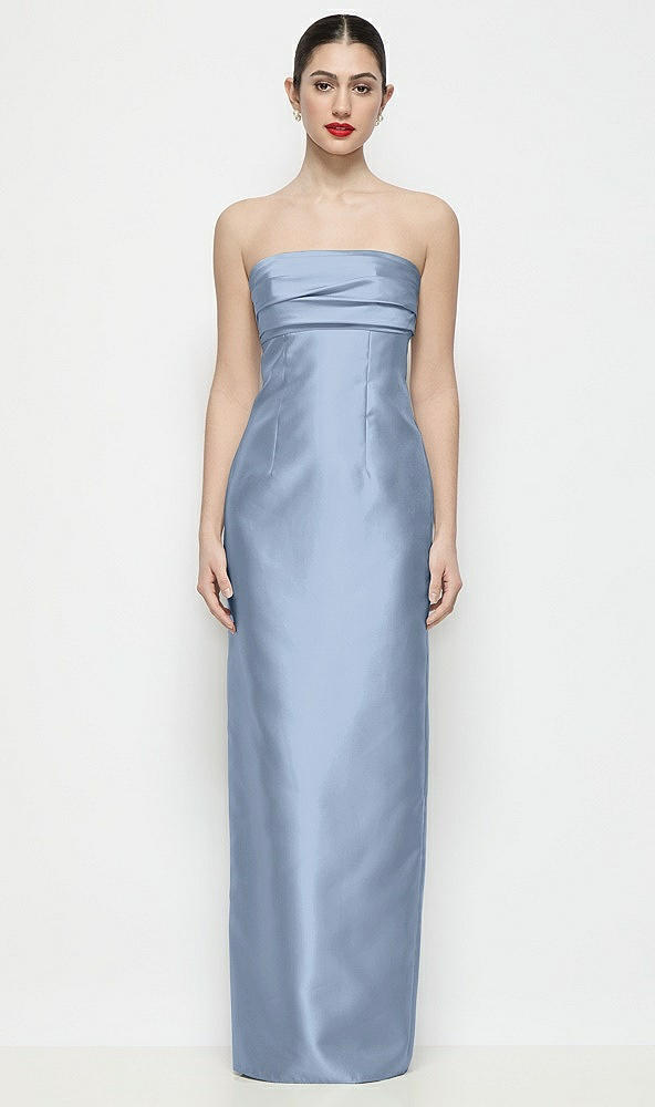 Front View - Cloudy Strapless Pleated Empire Satin Column Maxi Dress