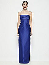 Front View Thumbnail - Cobalt Blue Strapless Pleated Empire Satin Column Maxi Dress