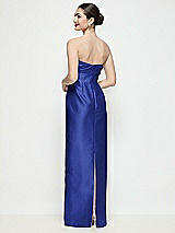 Rear View Thumbnail - Cobalt Blue Strapless Pleated Empire Satin Column Maxi Dress