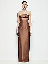 Front View Thumbnail - Cognac Strapless Pleated Empire Satin Column Maxi Dress