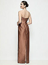 Rear View Thumbnail - Cognac Strapless Pleated Empire Satin Column Maxi Dress