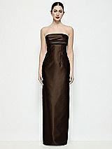 Front View Thumbnail - Espresso Strapless Pleated Empire Satin Column Maxi Dress