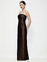 Side View Thumbnail - Espresso Strapless Pleated Empire Satin Column Maxi Dress
