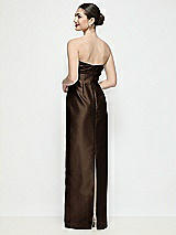 Rear View Thumbnail - Espresso Strapless Pleated Empire Satin Column Maxi Dress