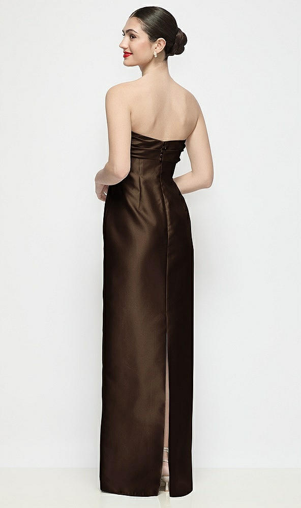 Back View - Espresso Strapless Pleated Empire Satin Column Maxi Dress