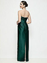 Rear View Thumbnail - Evergreen Strapless Pleated Empire Satin Column Maxi Dress
