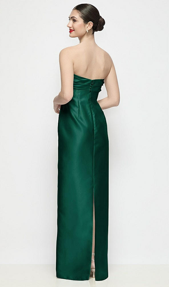 Back View - Hunter Green Strapless Pleated Empire Satin Column Maxi Dress