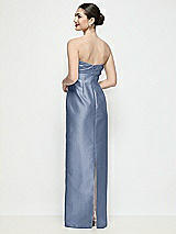 Rear View Thumbnail - Larkspur Blue Strapless Pleated Empire Satin Column Maxi Dress