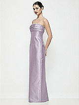 Side View Thumbnail - Lilac Haze Strapless Pleated Empire Satin Column Maxi Dress