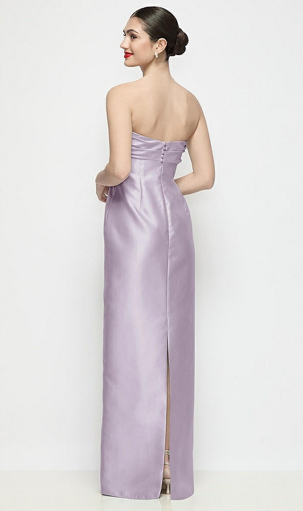 Back View - Lilac Haze Strapless Pleated Empire Satin Column Maxi Dress