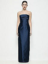 Front View Thumbnail - Midnight Navy Strapless Pleated Empire Satin Column Maxi Dress