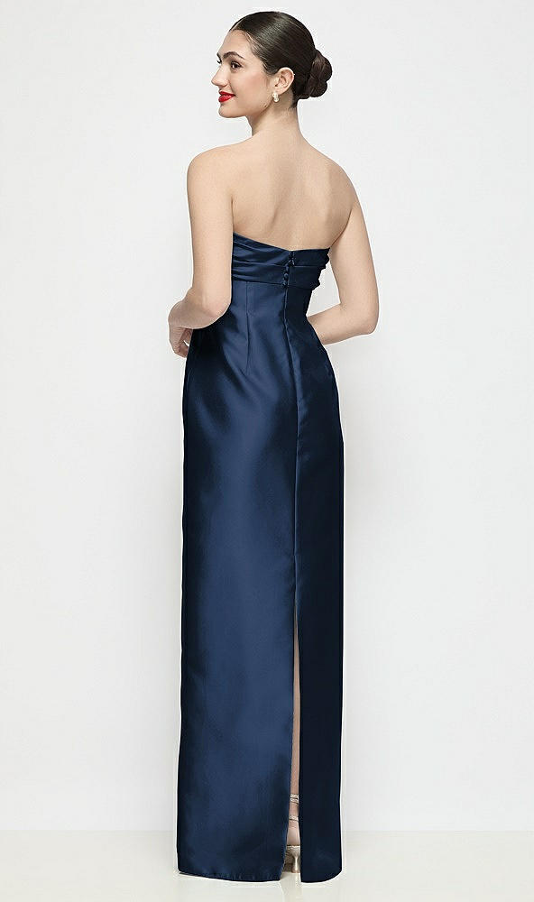 Back View - Midnight Navy Strapless Pleated Empire Satin Column Maxi Dress