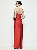 Rear View Thumbnail - Poppy Red Strapless Pleated Empire Satin Column Maxi Dress