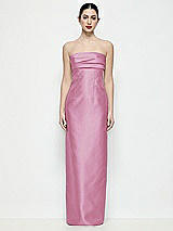 Front View Thumbnail - Powder Pink Strapless Pleated Empire Satin Column Maxi Dress