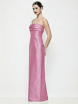 Side View Thumbnail - Powder Pink Strapless Pleated Empire Satin Column Maxi Dress