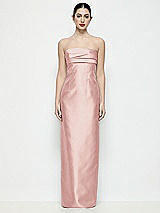Front View Thumbnail - Rose Strapless Pleated Empire Satin Column Maxi Dress