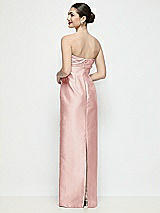 Rear View Thumbnail - Rose Strapless Pleated Empire Satin Column Maxi Dress