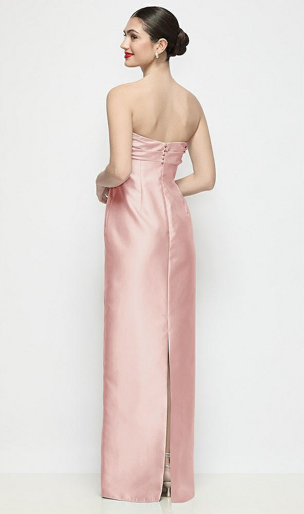Back View - Rose Strapless Pleated Empire Satin Column Maxi Dress