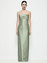 Front View Thumbnail - Sage Strapless Pleated Empire Satin Column Maxi Dress