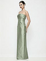 Side View Thumbnail - Sage Strapless Pleated Empire Satin Column Maxi Dress