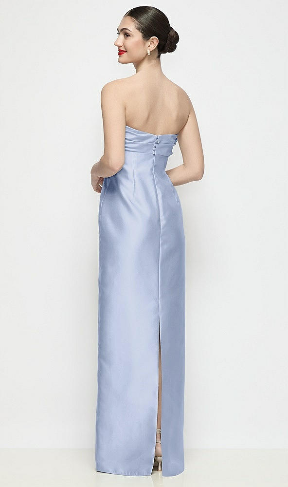 Back View - Sky Blue Strapless Pleated Empire Satin Column Maxi Dress