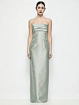 Front View Thumbnail - Willow Green Strapless Pleated Empire Satin Column Maxi Dress