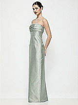Side View Thumbnail - Willow Green Strapless Pleated Empire Satin Column Maxi Dress