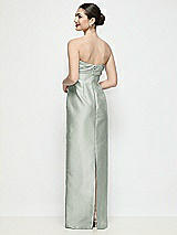 Rear View Thumbnail - Willow Green Strapless Pleated Empire Satin Column Maxi Dress