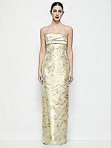 Front View Thumbnail - Butter Yellow Floral Strapless Pleated Empire Floral Satin Column Maxi Dress