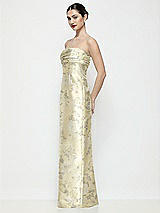 Side View Thumbnail - Butter Yellow Floral Strapless Pleated Empire Floral Satin Column Maxi Dress