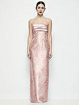Front View Thumbnail - Bow And Blossom Print Strapless Pleated Empire Floral Satin Column Maxi Dress