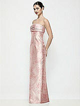 Side View Thumbnail - Bow And Blossom Print Strapless Pleated Empire Floral Satin Column Maxi Dress